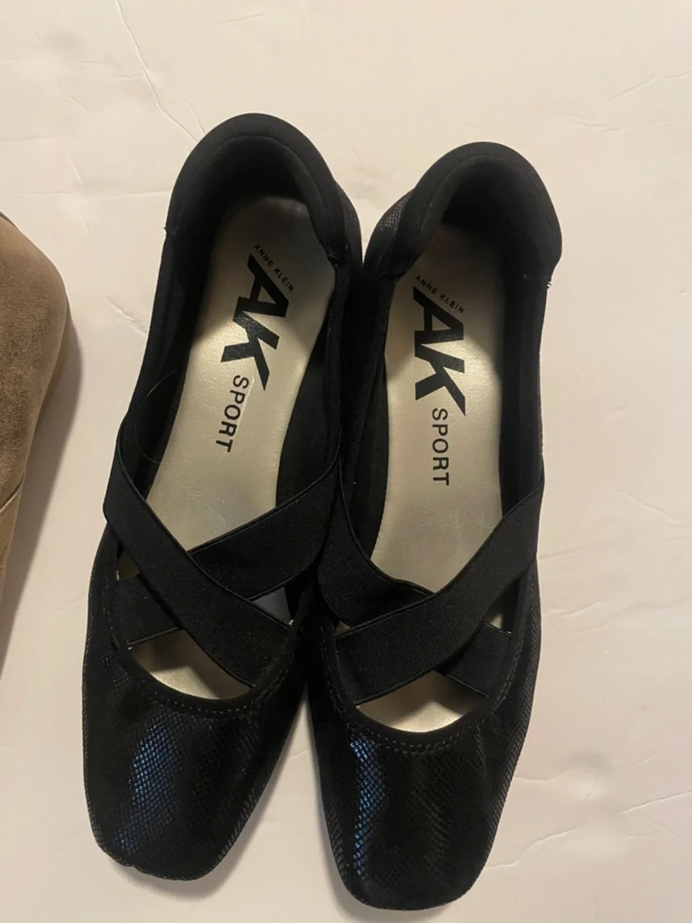 Anne Klein Sport Crisscross Ballet Flats in Beige and Black - Picture 3 of 8